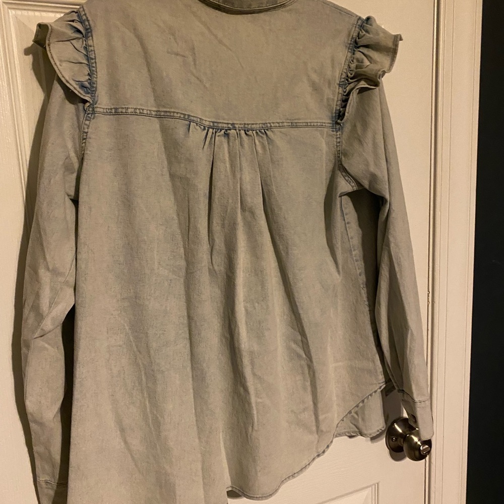 Denim Ruffle Button Up - Picture 2 of 2
